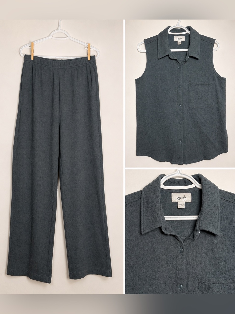 Kersh 2 Piece Set M Blue Gray Wide Leg Pants Sleeveless Top